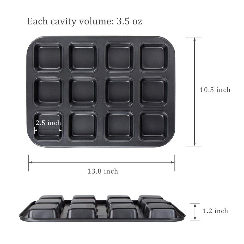 Webake Nonstick Mini Brownie Bar Pan - 12 Cavity Carbon Steel Square Cupcake Pan for Baking Individual Brownies, Breads, Bar-Cookies - Image 4